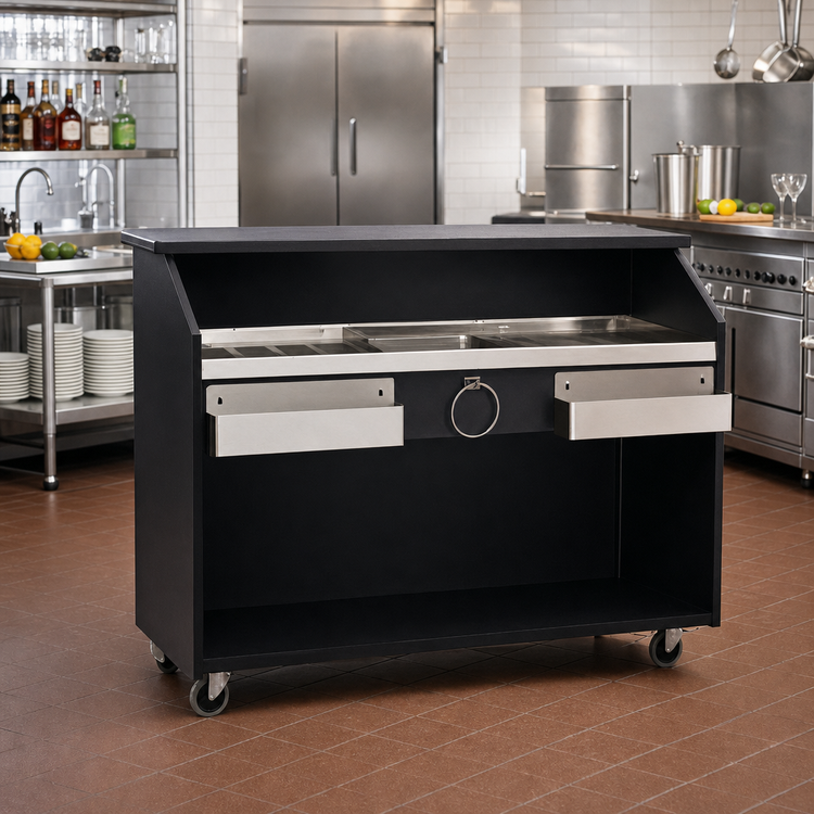 Product image #2 for Eagle Group Deluxe Standard Portable Bar with Black Melamine Exterior, Black Formica Top, Ice Bin, and Casters