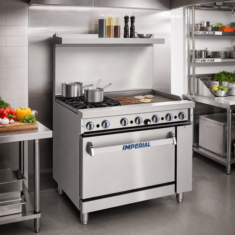 Product image #2 for Imperial Pro Series 36-Inch Gas Restaurant Range with 2 Open Burners, 24-Inch Griddle and Standard Oven