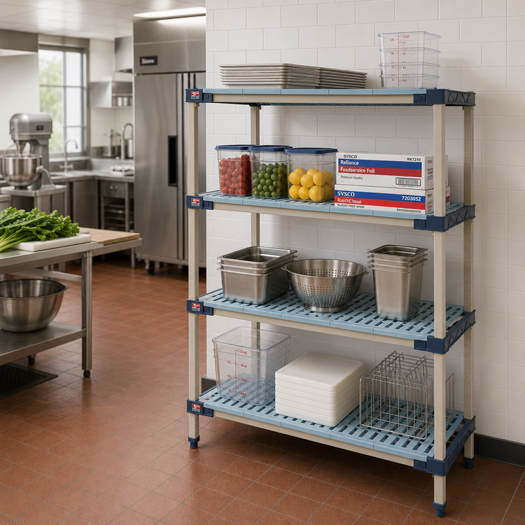 Product image #2 for MetroMax 4 Starter Open-Grid All-Polymer Shelving Unit, 36W x 21D x 74H, 4 Shelves