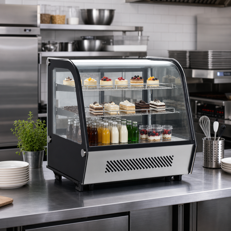 Product image #2 for BakeMax Titan Series 28-Inch Countertop Full-Service Refrigerated Display Case with Curved Front Glass