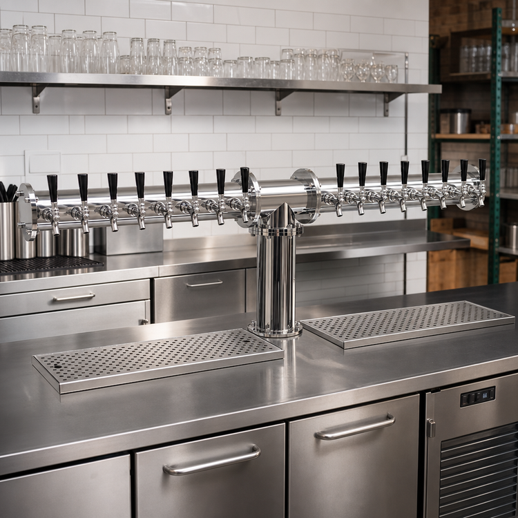 Product image #2 for Glastender Pipe Tee 16-Faucet Countertop Glycol-Cooled Draft Dispensing Tower