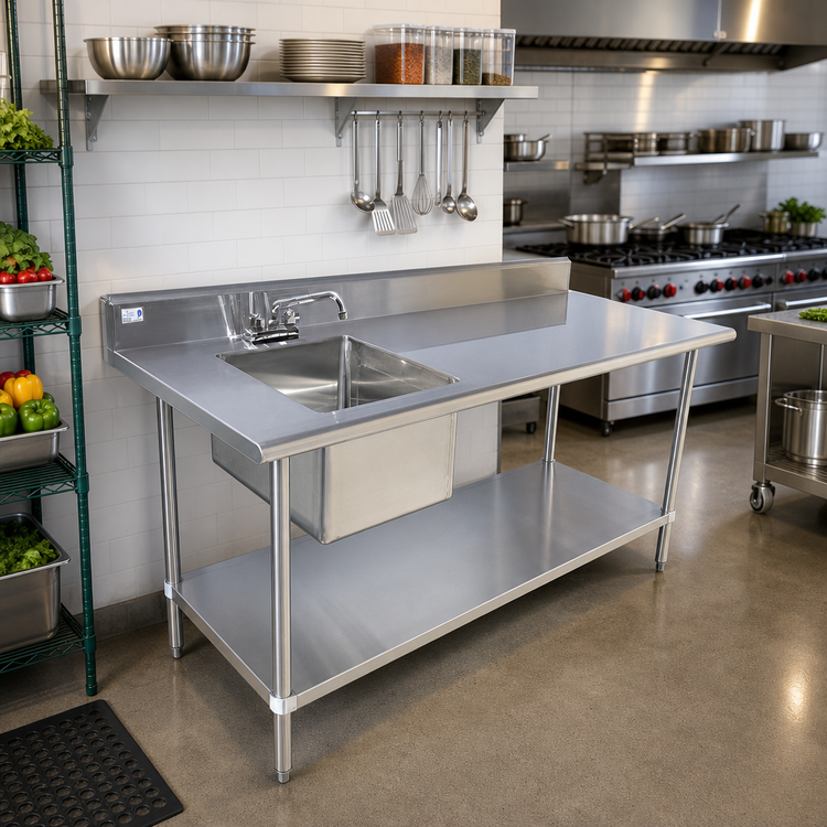 Product image #2 for Serv-Ware 48-Inch Left Sink Table with 1 Bowl, 304 Stainless Steel