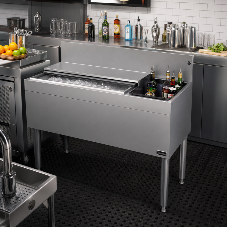 Product image #2 for Glastender 42-Inch Underbar Combo Ice Bin/Cocktail Unit, Right Bottle Well, 10-Circuit Cold Plate