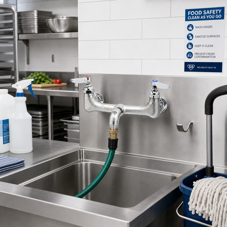 Product image #2 for T&S Brass 8-Inch Wall-Mount Service Sink / Mop Sink Mixing Faucet with Pail Hook and Garden Hose Outlet