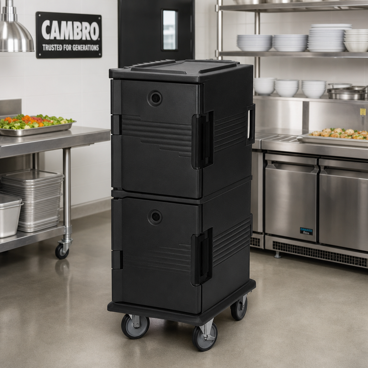 Product image #3 for Cambro Ultra Camcart Front-Loading Dual-Compartment Insulated Food Pan Carrier, Security Package, Black
