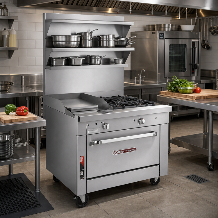 Product image #2 for Southbend Platinum 36-Inch Heavy Duty Commercial Gas Range with 4 Open Burners and 12-Inch Griddle, Cabinet Base