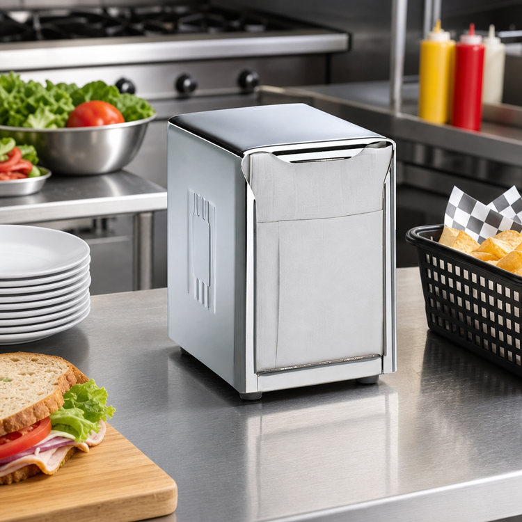 Product image #2 for San Jamar Classic Tabletop Lowfold Napkin Dispenser, 150-Napkin Capacity, Satin Stainless Steel