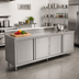 Thumbnail image #2 for John Boos Enclosed Base Work Table with Hinged Doors, 96 x 36 Inches, 14 Gauge 300 Series Stainless Steel Top, 5 Inch Backsplash