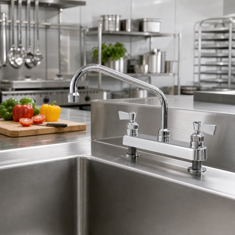 Product image #2 for Fisher Stainless Steel Deck-Mount Manual Faucet with 12-Inch Swing Spout, 8-Inch Centers