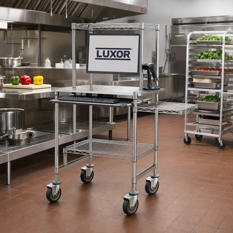 Product image #2 for 30" x 30" Stainless Steel Mobile Computer Workstation with Keyboard Drawer and Wire Shelves