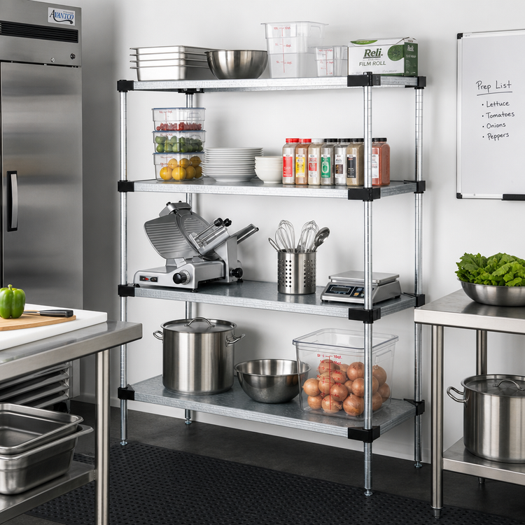 Product image #2 for Quantum Solid Shelving Starter Kit, 72-Inch W x 21-Inch D x 74-Inch H, 5 Galvanized Steel Shelves