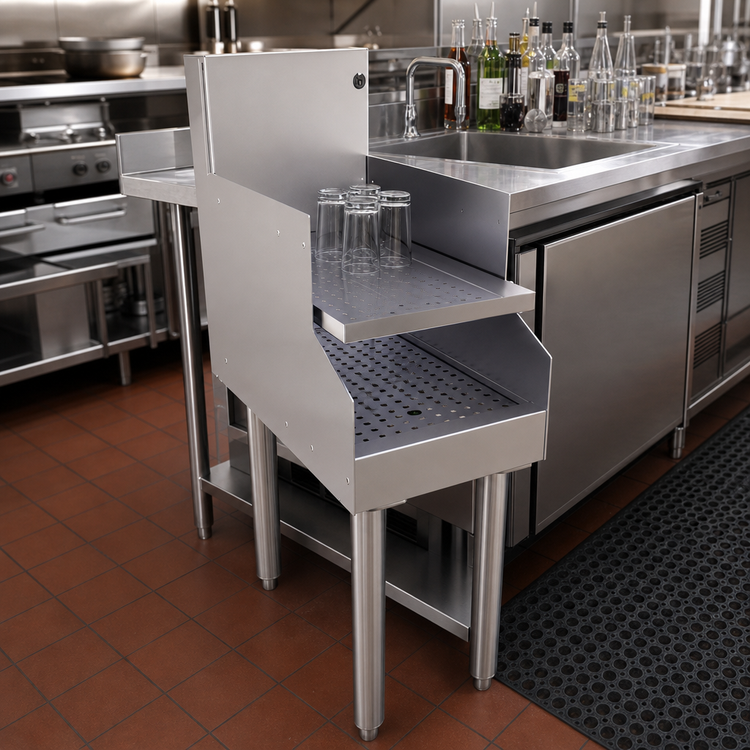 Product image #2 for Glastender Free-Standing Recessed Drainboard, 12"W x 24"D, Stainless Steel, Single Speed Rail