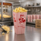 Thumbnail image #3 for Winco Benchmark 41047CS 1.25 oz Red & White Striped Tapered Popcorn Scoop Box