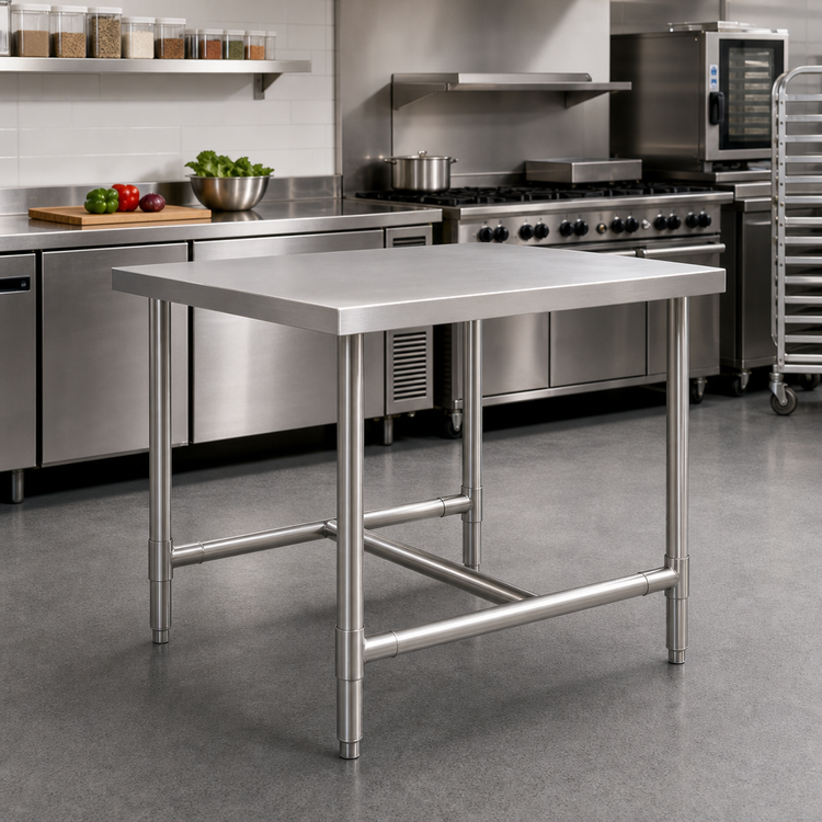Product image #2 for Heavy Duty Stainless Steel Work Table with H-Frame Open Base, 48"W x 30"D x 36"H