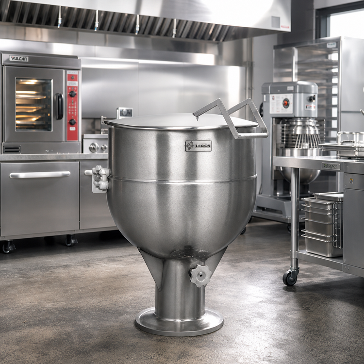Product image #2 for Legion LP-10 10-Gallon 2/3 Jacketed Stationary Direct Steam Kettle with Pedestal Base