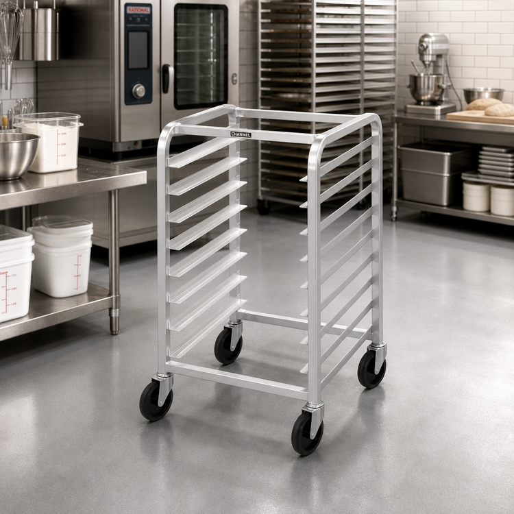 Product image #2 for Half-Height Aluminum End-Load Bun Pan Rack with 5-Inch Swivel Casters