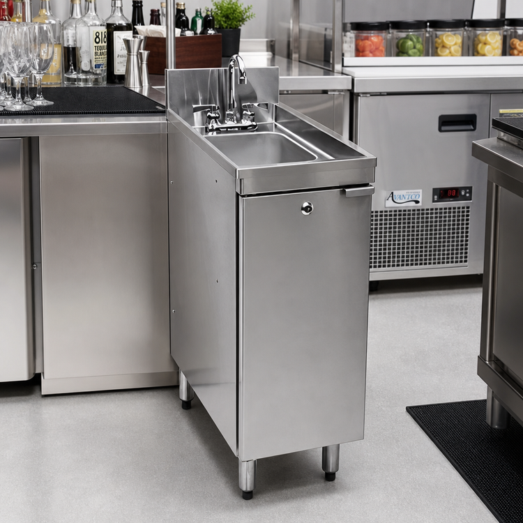 Product image #2 for CHOICE 12-Inch Stainless Steel Underbar Sink Cabinet with Chemical Storage and Gooseneck Faucet