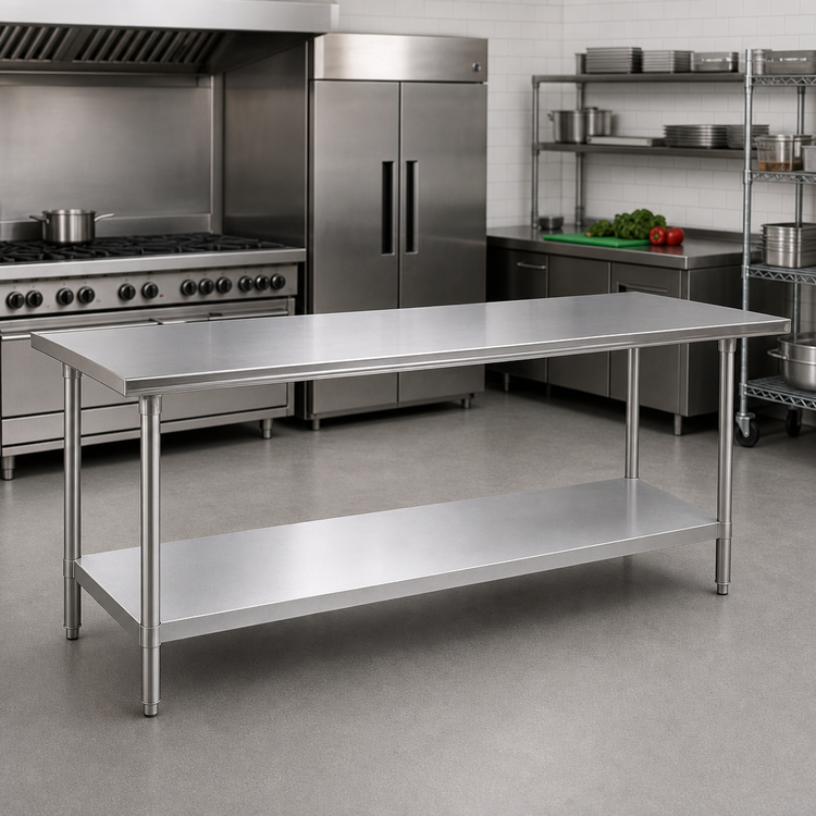 Product image #2 for Advance Tabco 120 in. x 24 in. Flat Top Stainless Steel Work Table with Adjustable Galvanized Undershelf