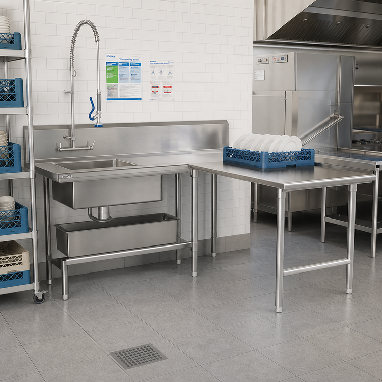Product image #2 for John Boos Pro-Bowl L-Shaped Soiled Dishtable, 70 x 48 Inch Corner Layout, Right-To-Left Operation