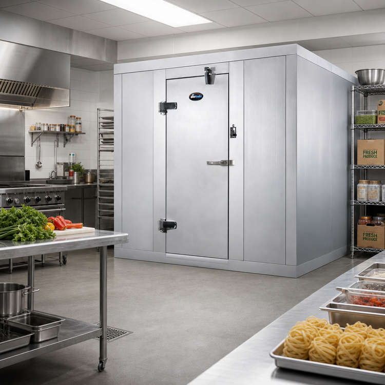 Product image #2 for AmeriKooler Outdoor Quick Ship Walk-In Freezer with Aluminum Floor and R-448A Remote Refrigeration, 5 ft 10 5/8 in W x 11 ft 9 1/4 in L x 7 ft 7 in H