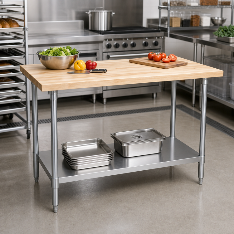Product image #2 for BK Resources 48 in. x 30 in. Hard Maple Wood Top Work Table with Galvanized Undershelf