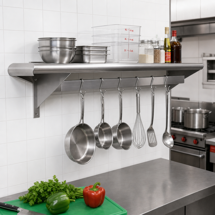 Product image #2 for Advance Tabco Special Value Series Wall-Mounted 60-Inch Stainless Steel Shelf with Pot Rack