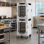 Thumbnail image #3 for Metro HotBlox™ HBCW16-AC-M Wide 16-Pan Stacked Dual-Cavity Mobile Heated Holding Cabinet, Analog Control, Clear Door