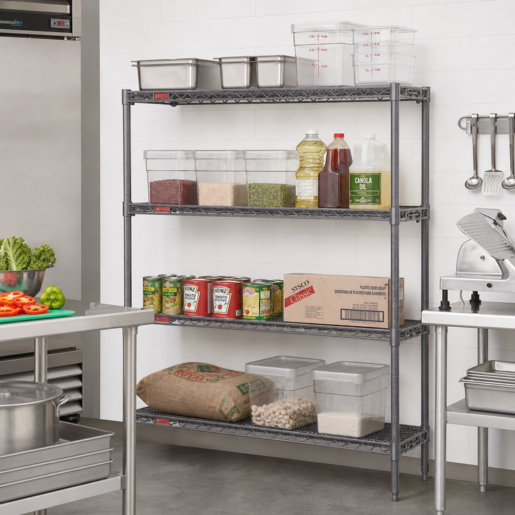 Product image #2 for Valu-Master 4-Tier Add-On Wire Shelving Unit, 72-Inch W x 18-Inch D x 74-Inch H, Pewter Gray Epoxy