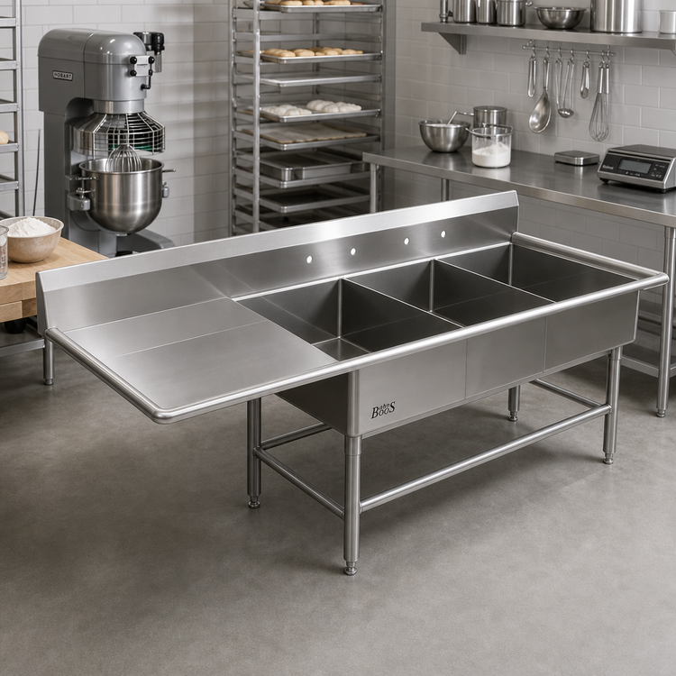 Product image #2 for John Boos Pro-Bowl 3-Compartment 16-Gauge Stainless Steel Bakery Sink with Left Drainboard