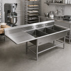 Thumbnail image #2 for John Boos Pro-Bowl 3PB2028-1D20L 3-Compartment 16-Gauge Stainless Steel Bakery Sink with Left Drainboard and 10" Backsplash