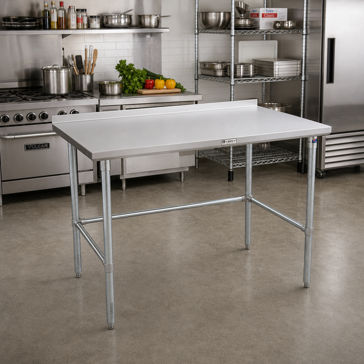 Product image #2 for John Boos Stallion 60" W x 24" D 16-Gauge Stainless Steel Top Work Table with 1-1/2" Rear Riser and Galvanized Base