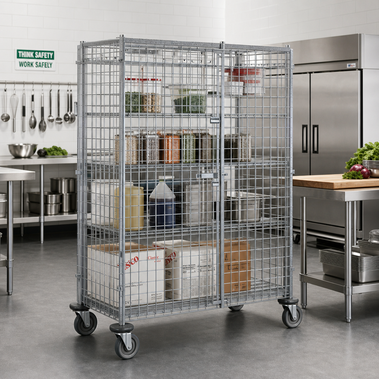 Product image #2 for Metro Super Erecta Mobile Chrome-Plated Wire Security Cage Unit, 65W x 27-1/4D x 68-1/2H