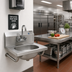 Thumbnail image #2 for Eagle Group Wall-Mounted 304 Stainless Steel Hand Wash Sink with Gooseneck Faucet and Basket Drain, 13-1/2 x 9-3/4 x 6-3/4-Inch Bowl