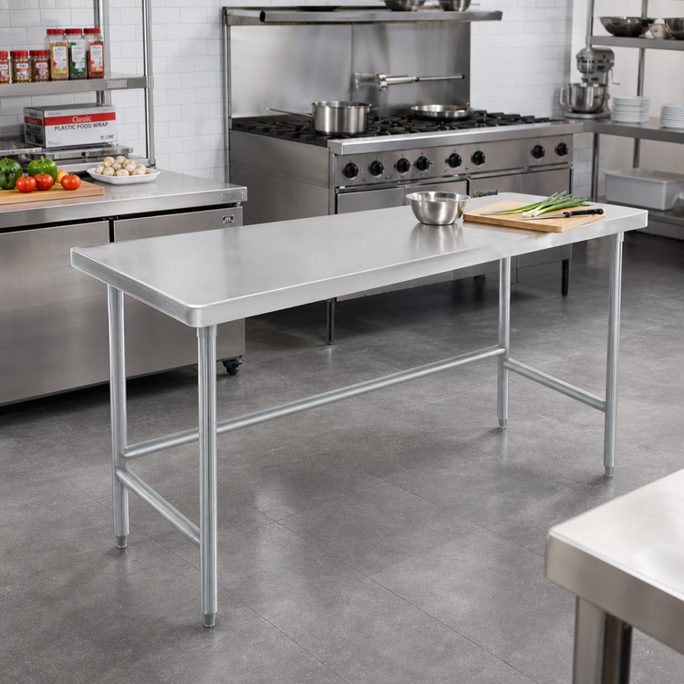 Product image #2 for Advance Tabco 72" x 24" 14-Gauge 304 Stainless Steel Work Table with Non-Drip Edge and Galvanized Open Base