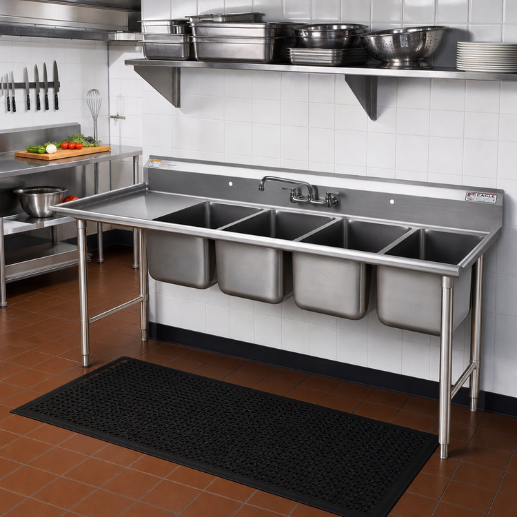 Product image #2 for Eagle Group 414 Series Four-Compartment Stainless Steel Sink with 24" Left Drainboard