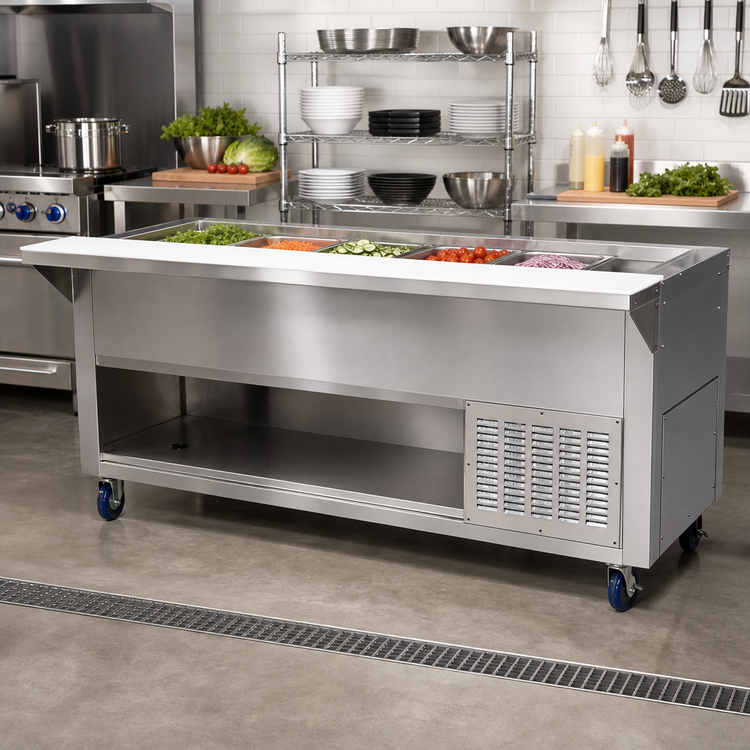 Product image #2 for Advance Tabco 5-Pan Refrigerated Cold Pan Table With Enclosed Base, 77-3/4 Inch Wide, Stainless Steel, R290