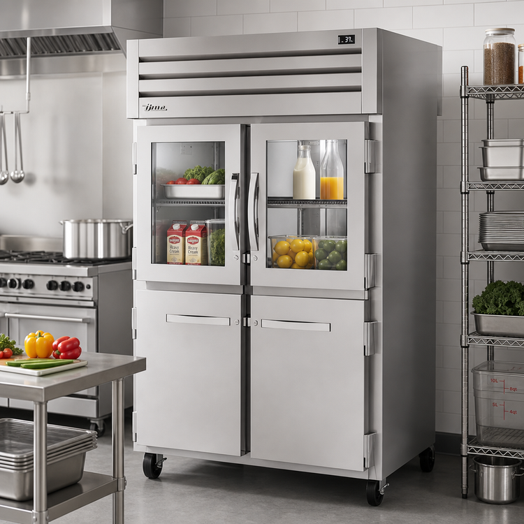 Product image #2 for True SPEC SERIES 2-Section Pass-Thru Refrigerator with Glass & Stainless Steel Half Doors