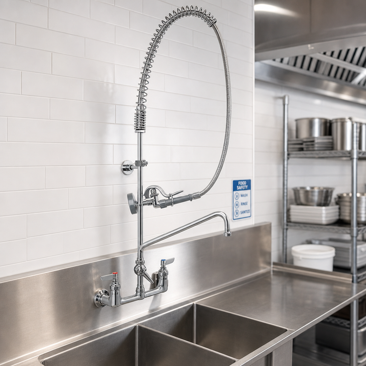 Product image #2 for T&S Brass EasyInstall 8" Adjustable Wall-Mount Pre-Rinse Unit with Add-On Faucet, 18" Swing Nozzle and 44" Hose