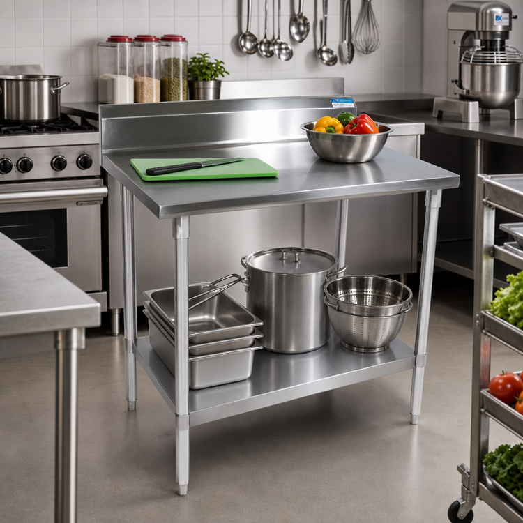 Product image #2 for BK Resources 48" x 24" Stainless Steel Work Table with 5" Riser and Adjustable Undershelf
