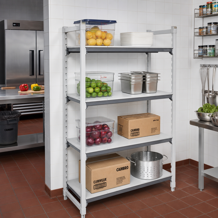 Product image #2 for Cambro Camshelving Elements XTRA 18" x 48" 4-Shelf Solid Universal Shelf Kit, Speckled Gray
