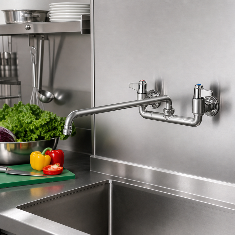 Product image #2 for Equip 8-Inch Wall Mount Mixing Faucet with 18-Inch Swing Nozzle and Ceramic Cartridges