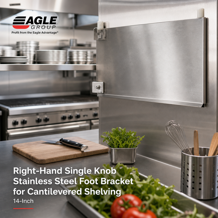 Product image #2 for Eagle Group Right-Hand Single Knob Stainless Steel Foot Bracket for Cantilevered Shelving, 14-Inch