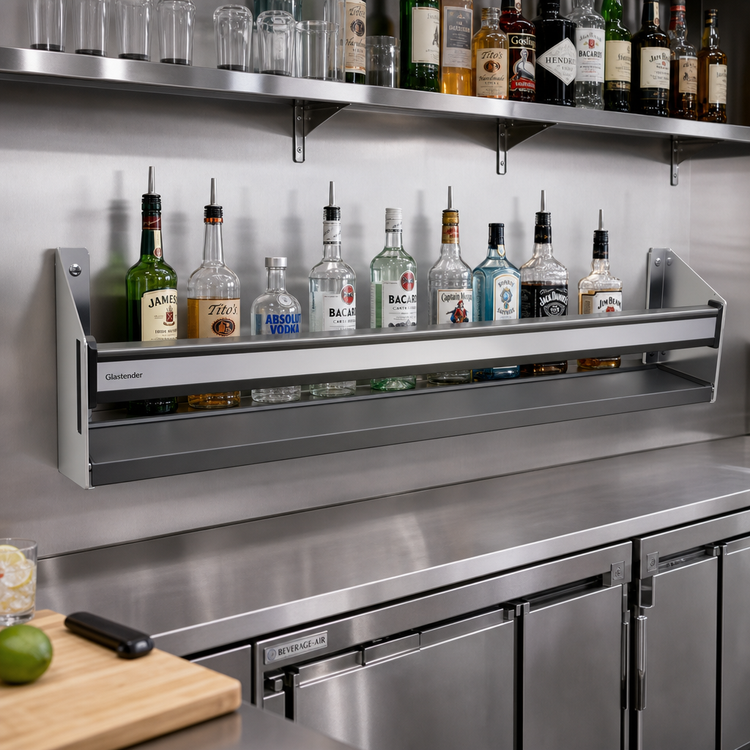 Product image #2 for Glastender 35-Inch Single Speed Rail, Stainless Steel, Open Step-and-Rail Design