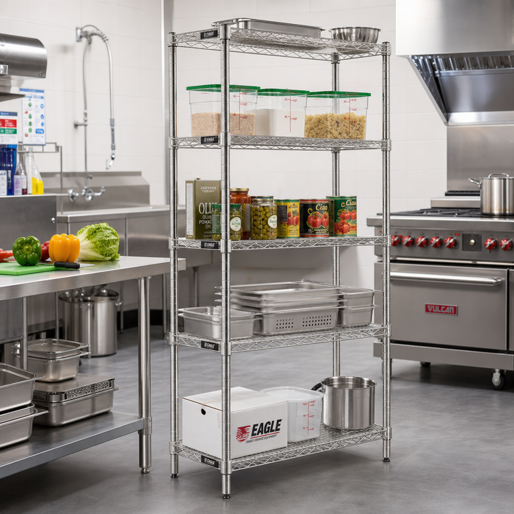 Product image #2 for Eagle Group 5-Tier Stationary Starter Wire Shelving Unit with QuadTruss Shelves, 30 x 18 x 86 Inches, Stainless Steel Finish