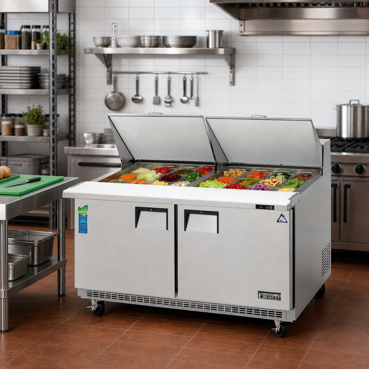 Product image #2 for Everest Refrigeration Two-Section Back-Mount Mega-Top Sandwich Prep Table, 59-1/8-Inch Wide, Self-Contained R290 Refrigeration