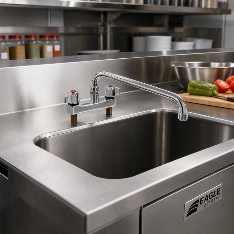 Product image #2 for Eagle Group Low-Lead Deck-Mount Manual Faucet with 12-Inch Swing Spout, 4-Inch Centers