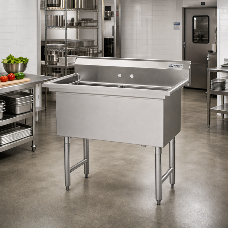 Product image #2 for Advance Tabco 2-Compartment Fabricated Sink with 24" x 24" Bowls, 304 Stainless Steel, No Drainboards