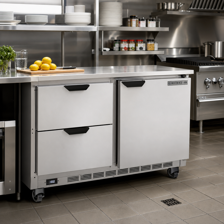 Product image #2 for Beverage Air 48-Inch Two-Section Undercounter Freezer With 2 Drawers and 1 Solid Door