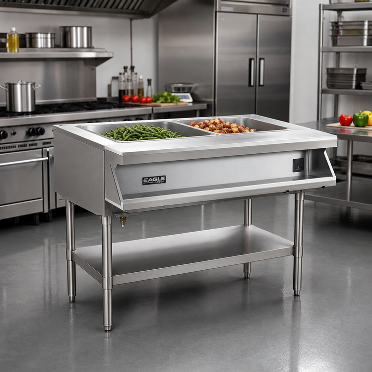 Product image #2 for Eagle Group 2-Well Sealed Well Electric Hot Food Table, Open Shelf Base, Wet/Dry Operation, 33 Inch Wide, 208V/3-Phase