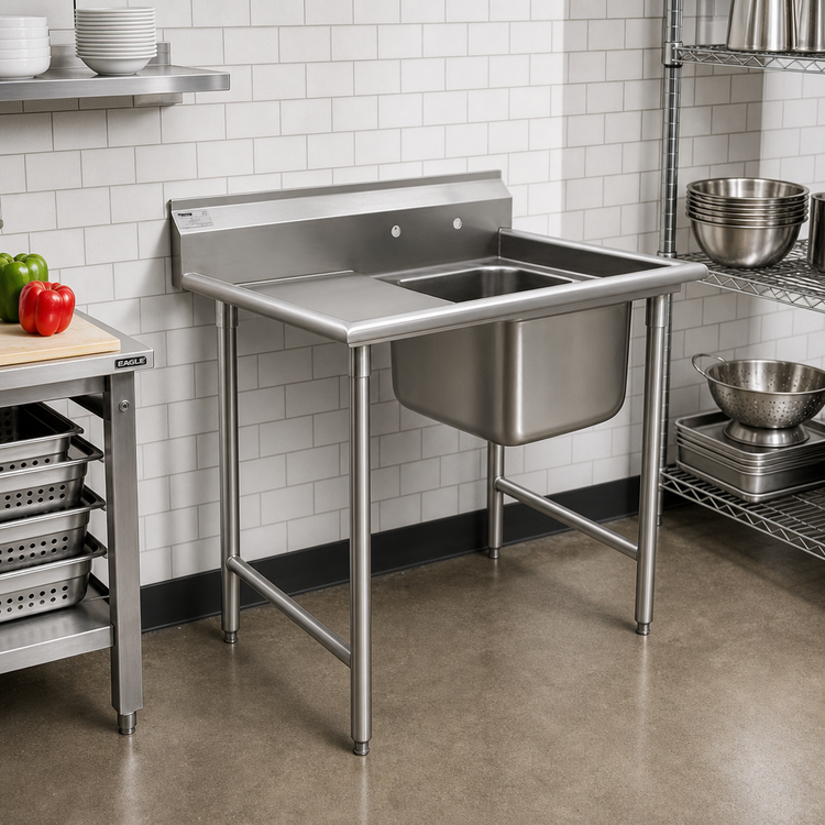 Product image #2 for Eagle Group 1-Compartment Commercial Sink with Left Drainboard, 18 x 24 Bowl, 40-3/4 Inch W